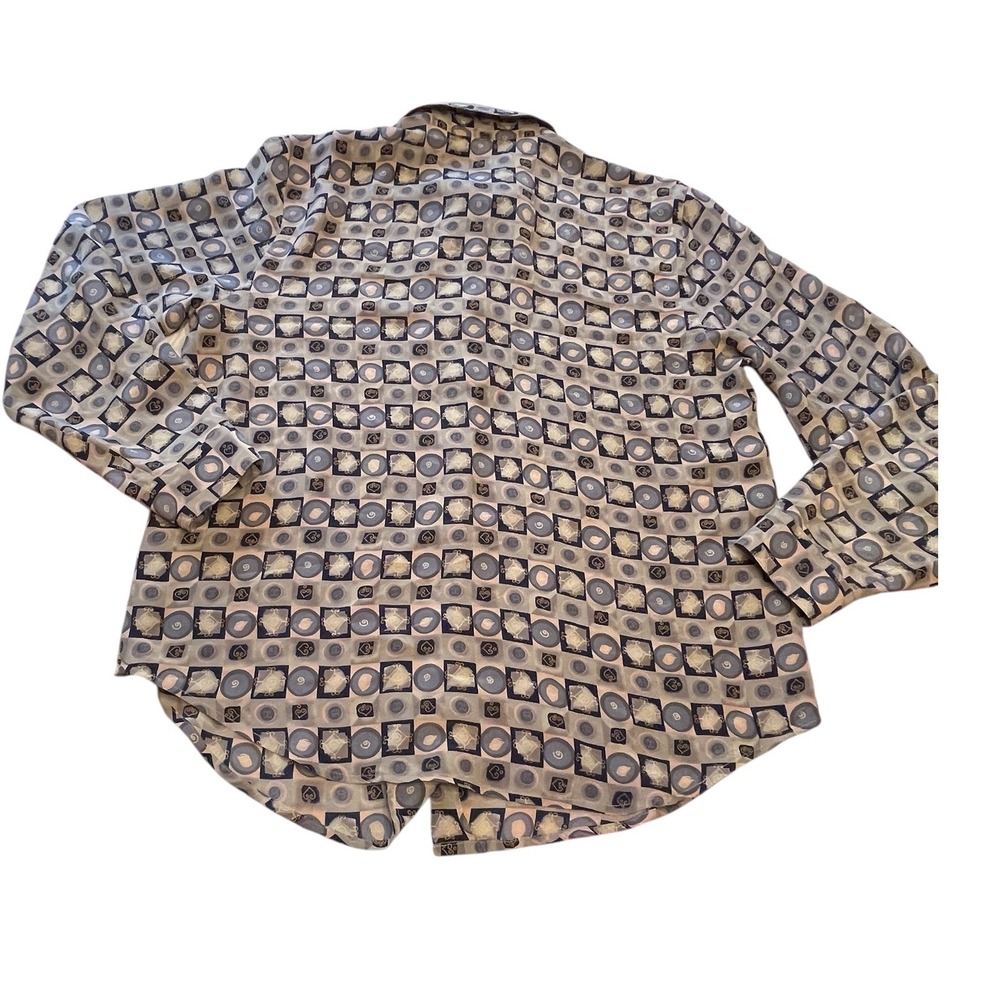 Riva Women's Button Up Long Sleeve Silk Shirt Size Large Retro All Over Print‎ - Picture 2 of 10